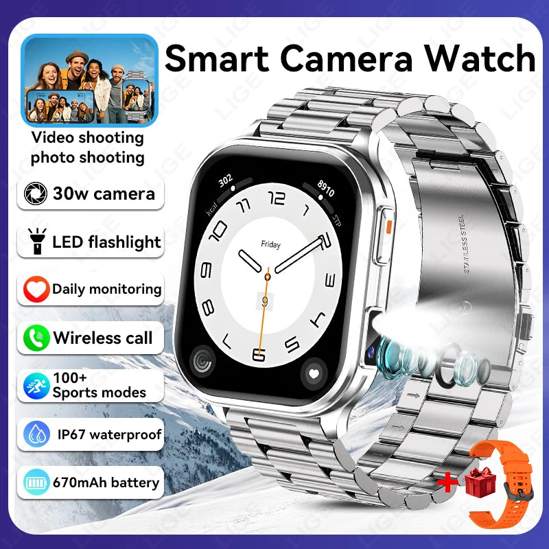 LIGE 2026 New Smart Watch Men Women Camera Take Photos Record Video Health Monitor Sport Fitness 670mAh 2.01" BT Call Smartwatch