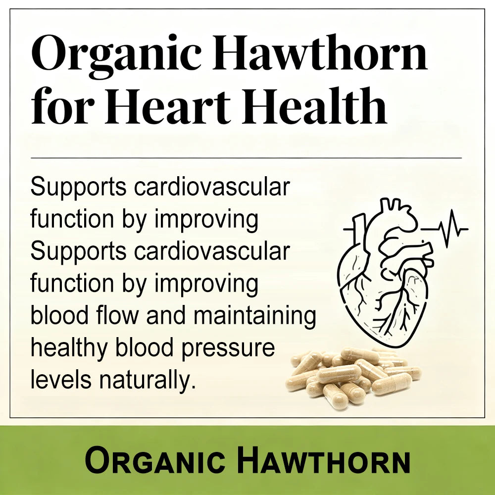 Organic Hawthorn Berry Capsules - Heart Health - Extra Strength 980mg Per Serving, Vegan, Non-GMO