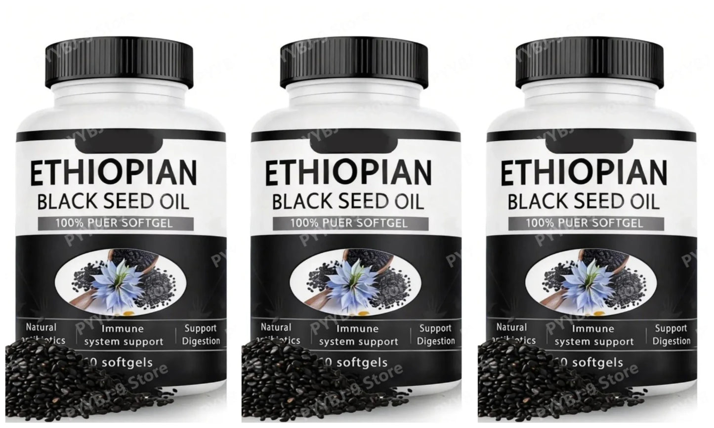 Ethiopian Black Seed Oil Softgels 60 Count 100% Natural Gluten Free Non GMO Antioxidant Immune Digestive Daily Health Supplement