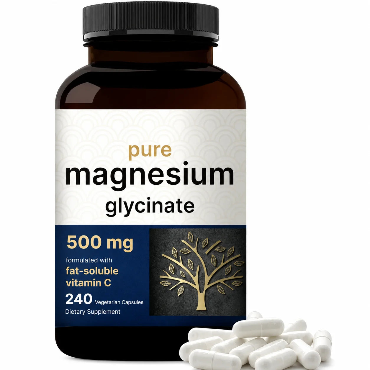 Pure Magnesium Glycinate 500mg Capsules with Vitamin C Supports Relaxation Muscle Nerve Health Bone Support 240 Capsules
