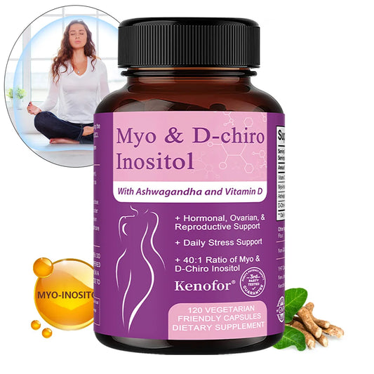 Inositol & Ashwagandha Capsules, Myo-Inositol with Vitamin D3, Ovarian & Hormone Balance, Nerve Health & Blood Sugar Support