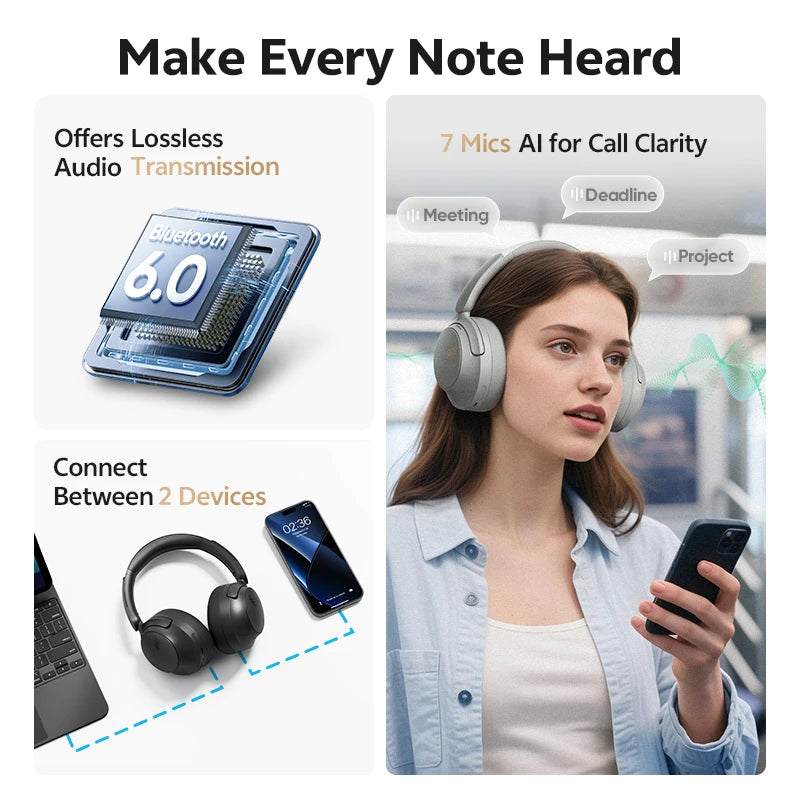 QCY H3S Over Ear Wireless Headphones HiRes LDAC Spatial Sound