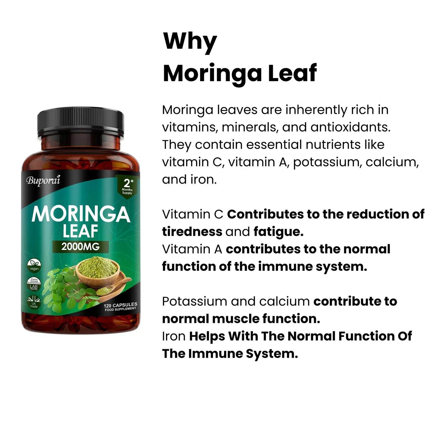 Moringa Leaf Capsules - Supports Digestive and Intestinal Health, Antioxidants, Nourishes Skin, Improves Energy Levels