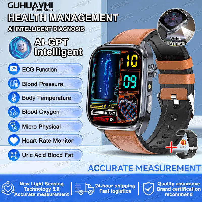 2026 New AI Health Care Accurate detection ECG SmartWatch Blood Pressure lipids Uric Acid Analysis Bluetooth Call Smart Watches