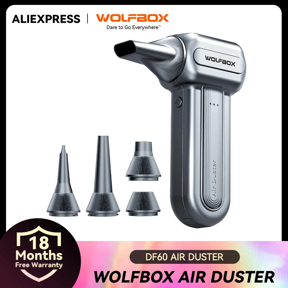 WOLFBOX DF60 Powerful Fan Duster Wireless Air Blower Air Duster 110000RPM 3-Speed Adjustable Portable Fan for Car/Home/Outdoor