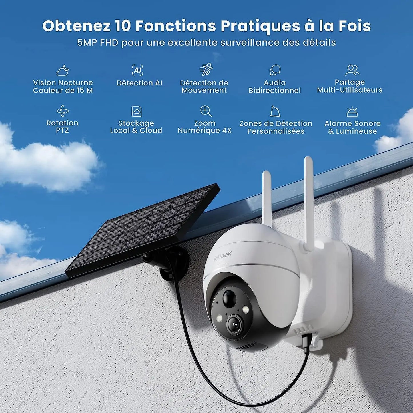 IEGEEK 5MP Wireless Outdoor WiFi Surveillance Camera Solar 360 Degree