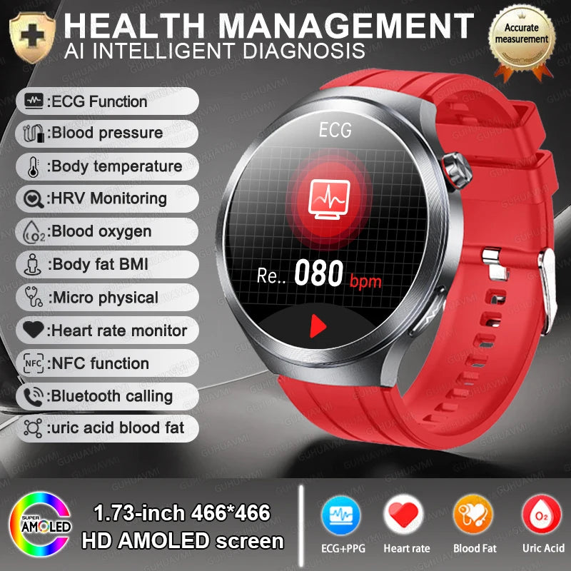 Smart Watch ECG Blood Oxygen BP Health Tracking Sapphire Screen