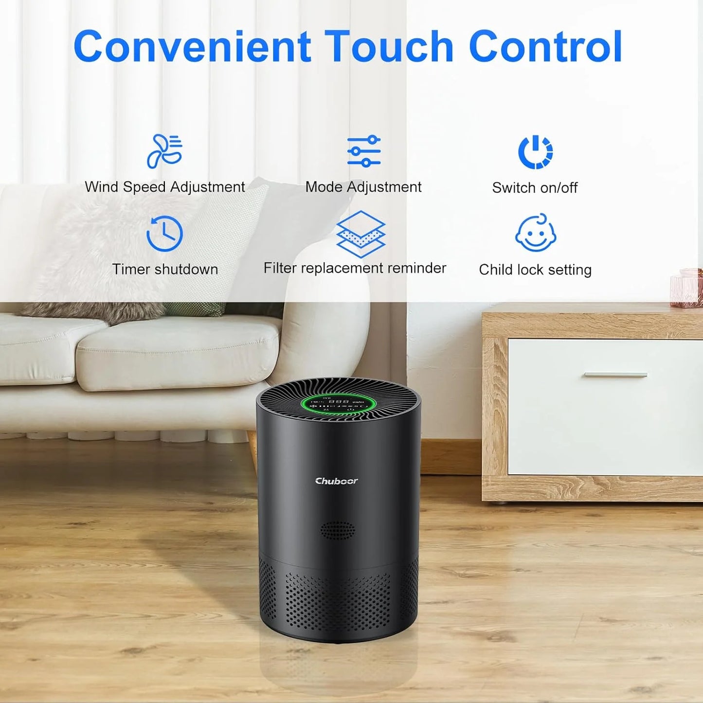 Chuboor H13 True HEPA Air Purifier For Home Odors Pollen