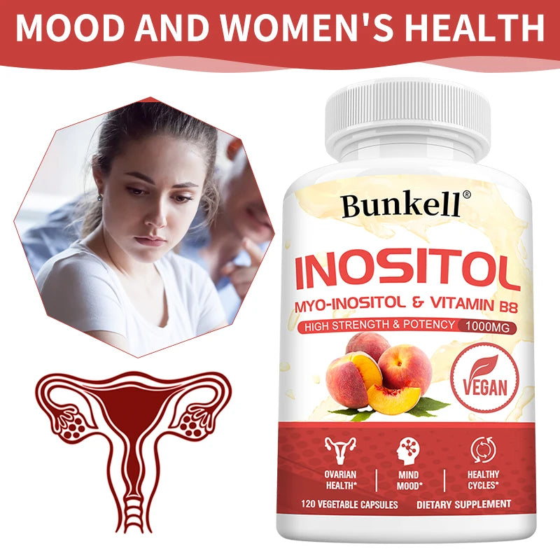 Inositol 1000mg Capsules - Fat Metabolism, Liver Health, Ovarian, Immune System Support, Skin Balance & Hair Growth Supplement