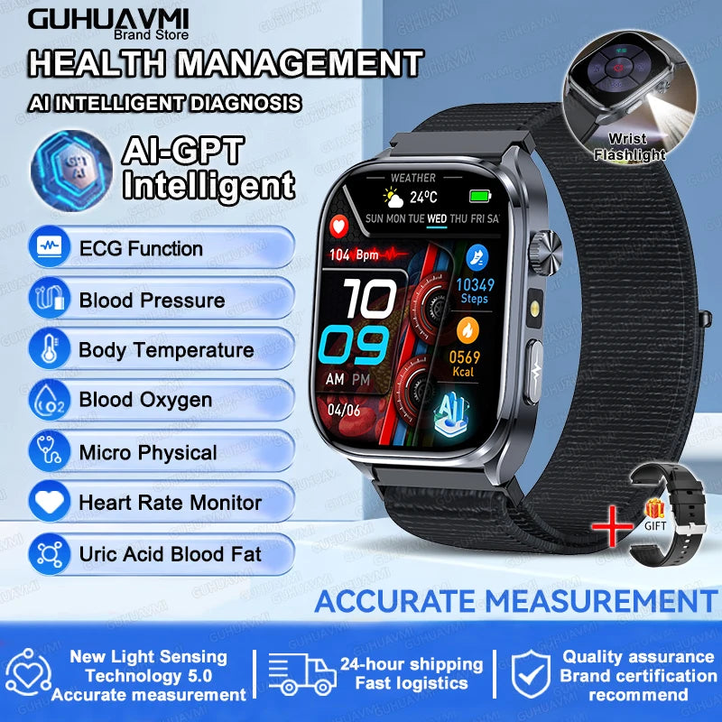 2026 New AI Health Care Accurate detection ECG SmartWatch Blood Pressure lipids Uric Acid Analysis Bluetooth Call Smart Watches