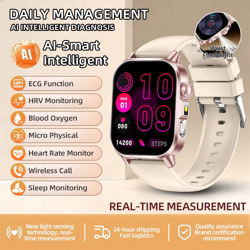 LIGE New ECG+PPG Smart Watch Blood Fat Uric Acid Blood Pressure Body Temperature Bluetooth Call Men Women Health Smartwatch 2026