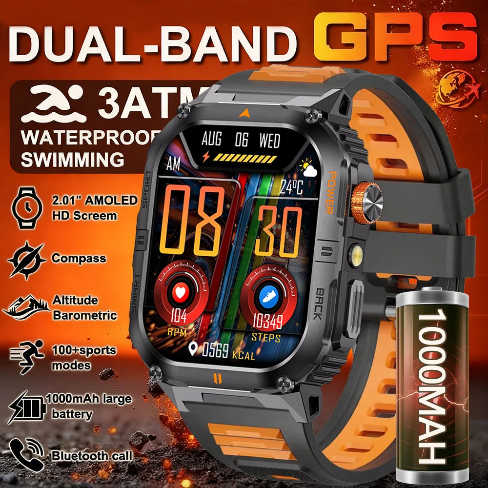 Outdoor Sport Smart Watch 2.00" 3ATM Waterproof LED Flashlight Answer Call 1000mAH Big Battery Health Fitness Tracker Smartwatch