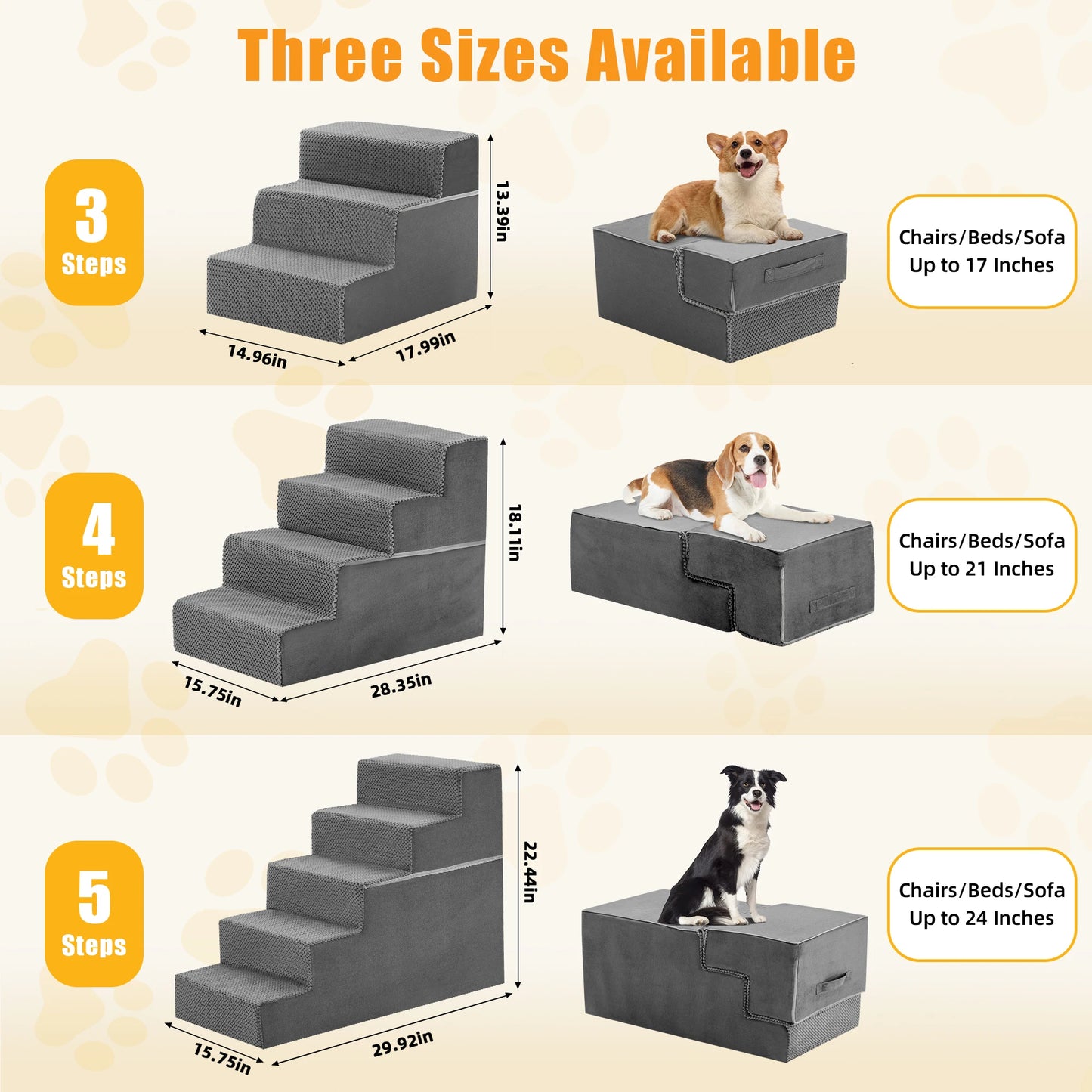3 To 5 Step Right Angled Foam Dog Stairs Ramp For Small Dogs