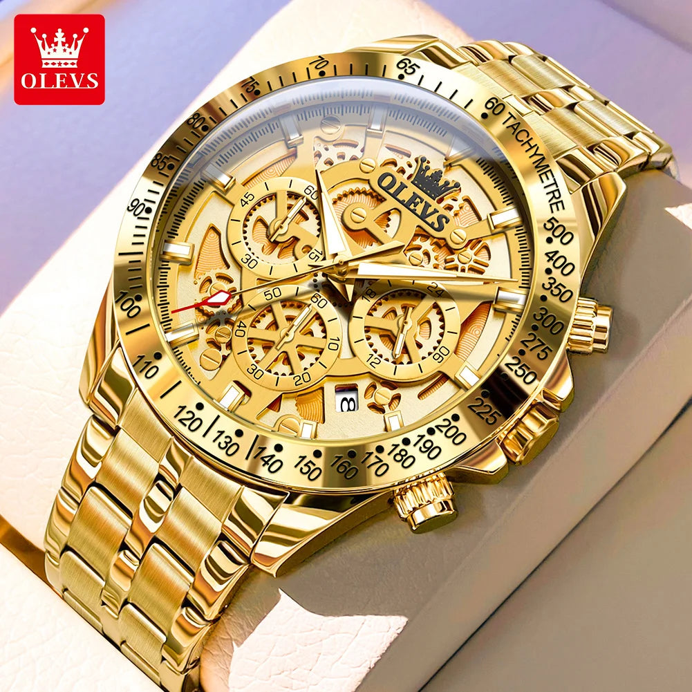 OLEVS Luxury Skeleton Chronograph Stainless Steel Watch