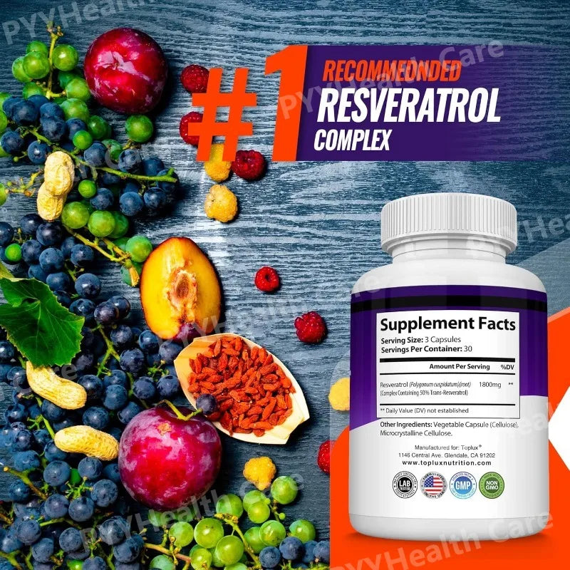 Resveratrol Supplement 1800 Mg Antioxidant Complex for Healthy Aging,Health Support, Immune System, for Men Women, 90 Capsules