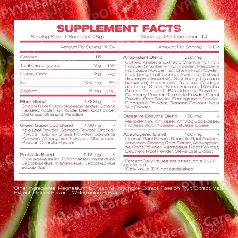Probiotic and Prebiotic Fiber Powder, Digestive Enzyme Blend, Fruit and Vegetable Drink Mix for Daily Gut Health