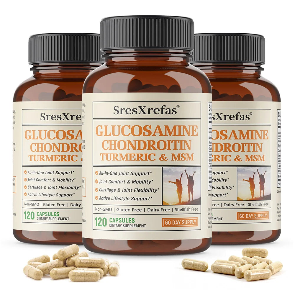 Glucosamine Chondroitin MSM Turmeric Capsules, Supports Hips, Knees, Joint, Bone, Cartilage Health & Mobility, Flexibility