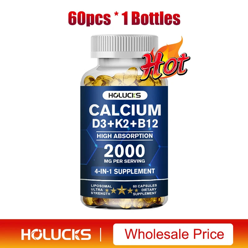 Calcium Supplements, with Vitamin D3 K2, Strong Bone Teeth Joints, Support Heart & Brain Health, for Immune System