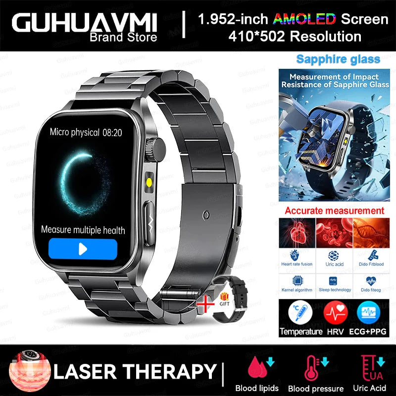 2026New Health Smartwatch 650nm Laser Therapy Men ECG Blood Pressure Lipid Uric Acid Bluetooth Call For Android IOS Smart Watch