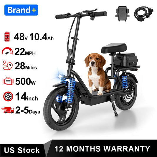 AOVOPRO 500W Folding Electric Bicycle 14 Inch 10.4Ah Battery