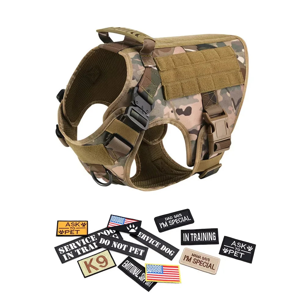 Military Grade Dog Harness Vest With Leash And Patches Set
