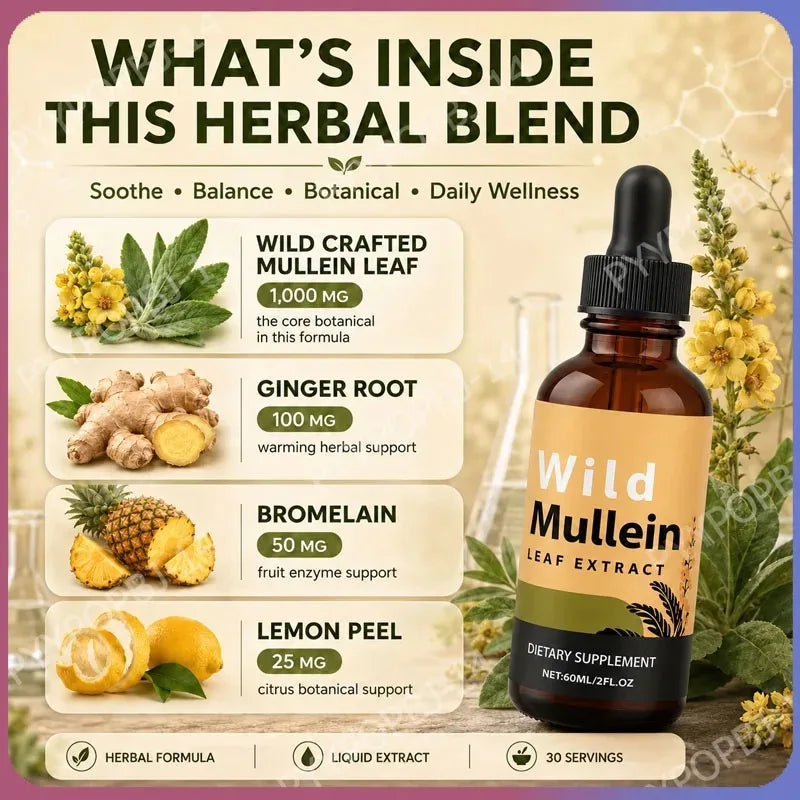 Mullein Drops Respiratory Lung Health Detox with Ginger & Lemon Extract for Smokers - Natural Lung Cleanse Mullein Leaf 60ml