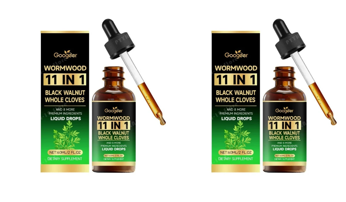 Wormwood 11 in 1 Liquid Drops - Black Walnut & Whole Cloves with Berberine, Turmeric for Gut Health & Digestive Support, 60ml