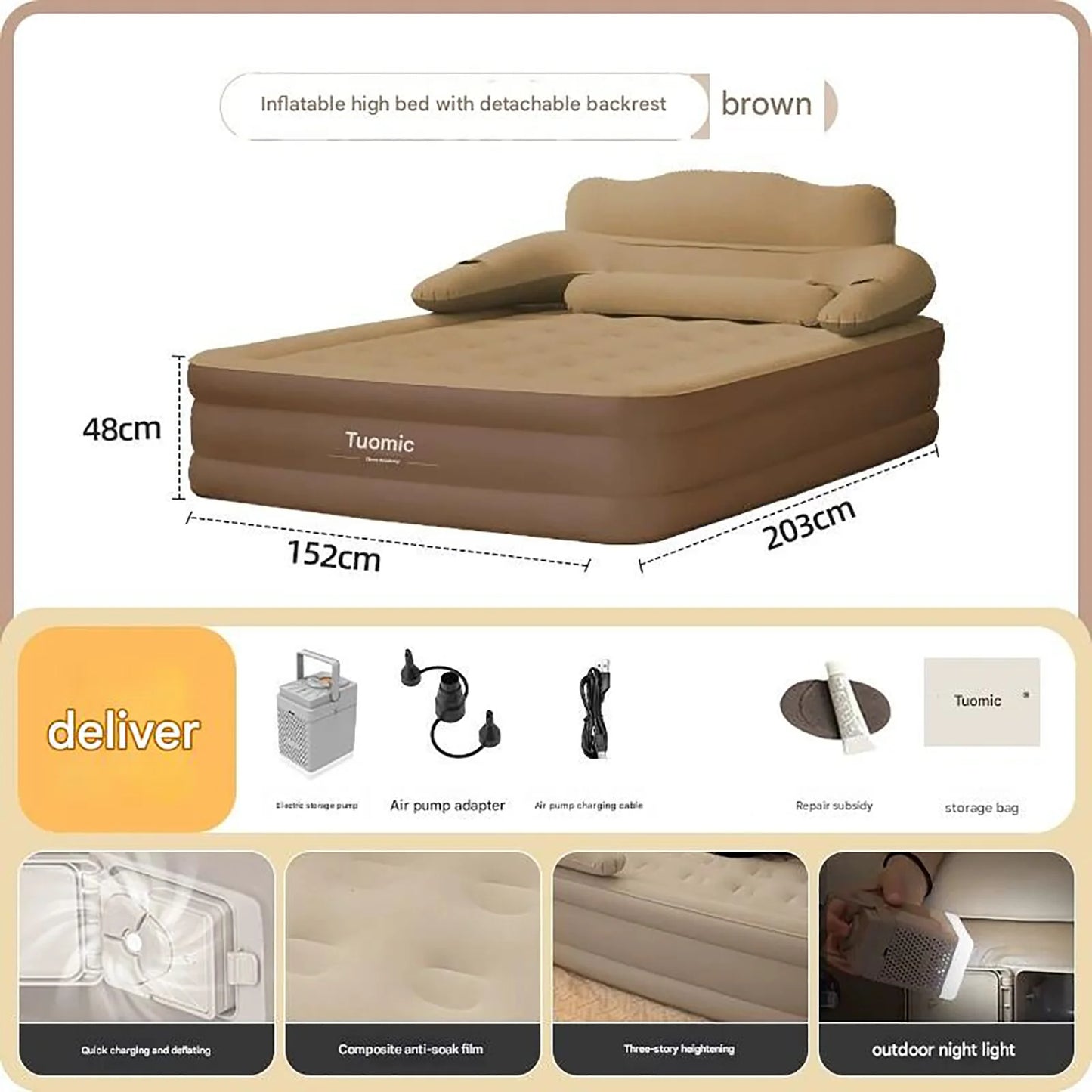 Two Person Built In Pump Camping Mattress PVC Inflatable Thickened