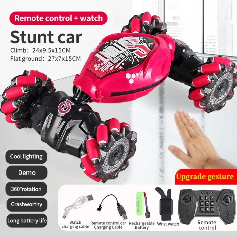4WD 1:16 Stunt RC Car with LED Light GestureInfrared Induction Twist Climbing Radio Controlled Car Childrens Day Toy for Boy