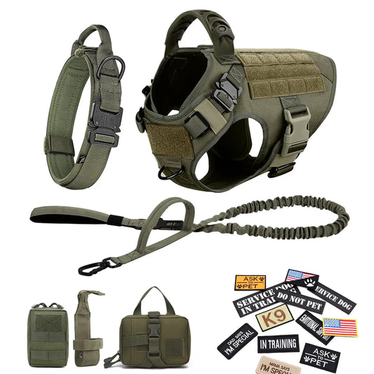 Military Grade Dog Harness Vest With Leash And Patches Set