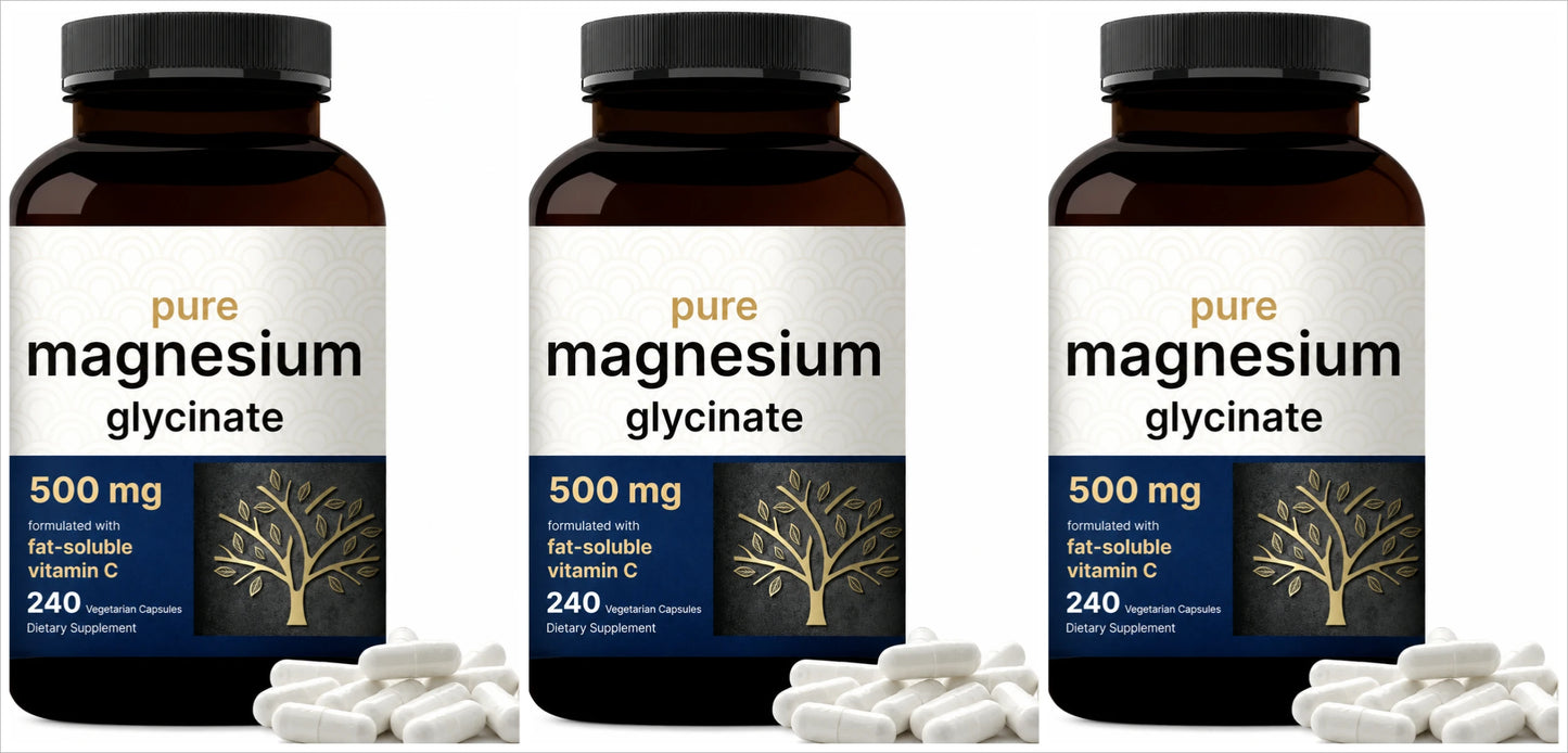 Pure Magnesium Glycinate 500mg Capsules with Vitamin C Supports Relaxation Muscle Nerve Health Bone Support 240 Capsules