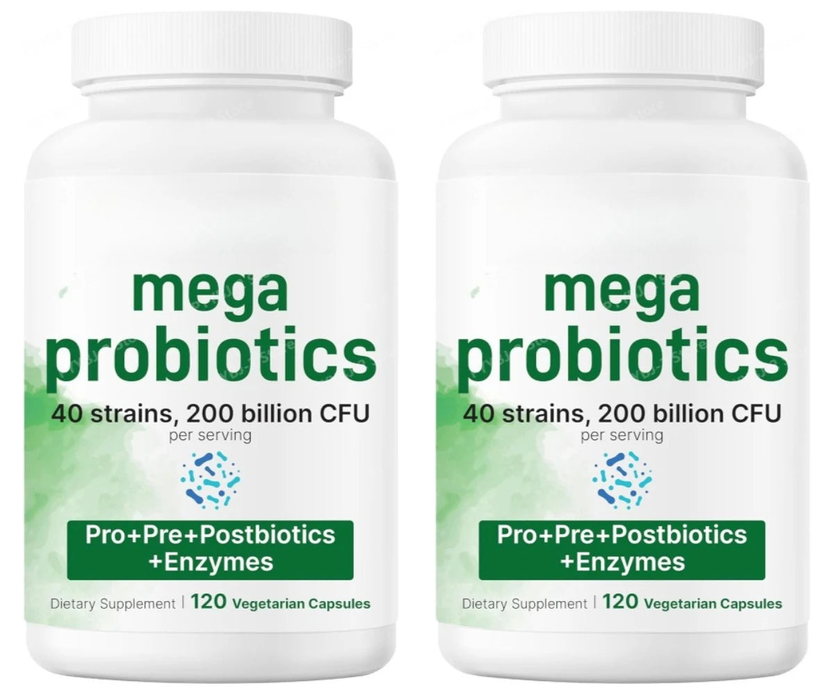 Probiotics Capsules 200 Billion CFU 40 Strains Prebiotics Digestive Enzymes Gut Health Supplement 120 Veg Capsules Men Women