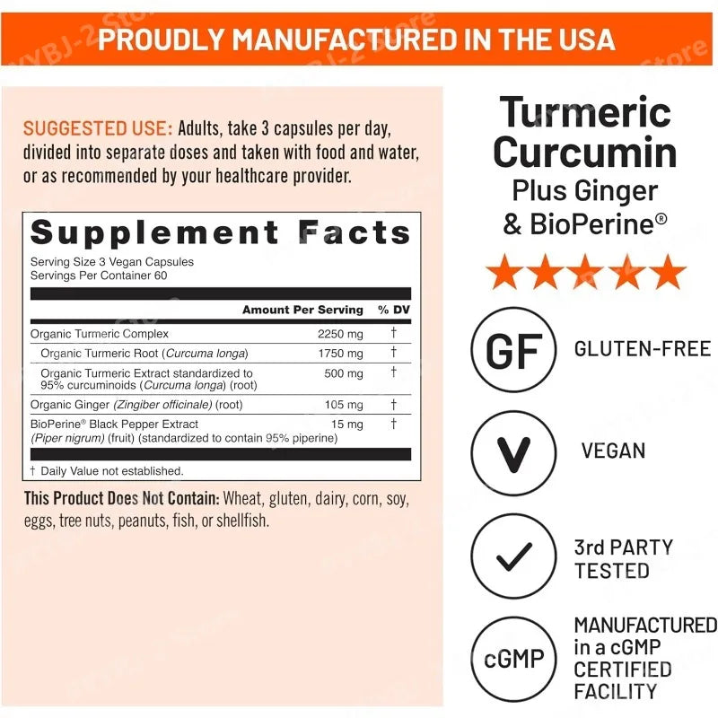 Curcumin Capsules Contain Curcumin Black Pepper Extract for Advanced Absorption - Daily Joint and Immune Health Support 90Count