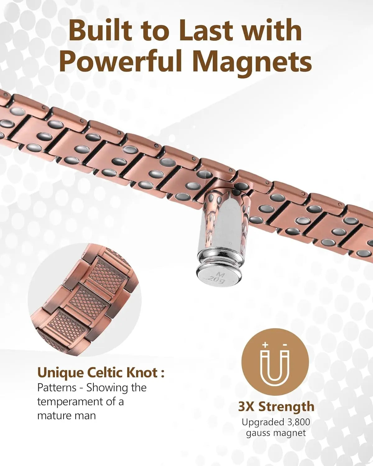 Premium Copper Bracelet for Men  Health with Grid Pattern Design Magnetic Wristband Jewelry Gifts