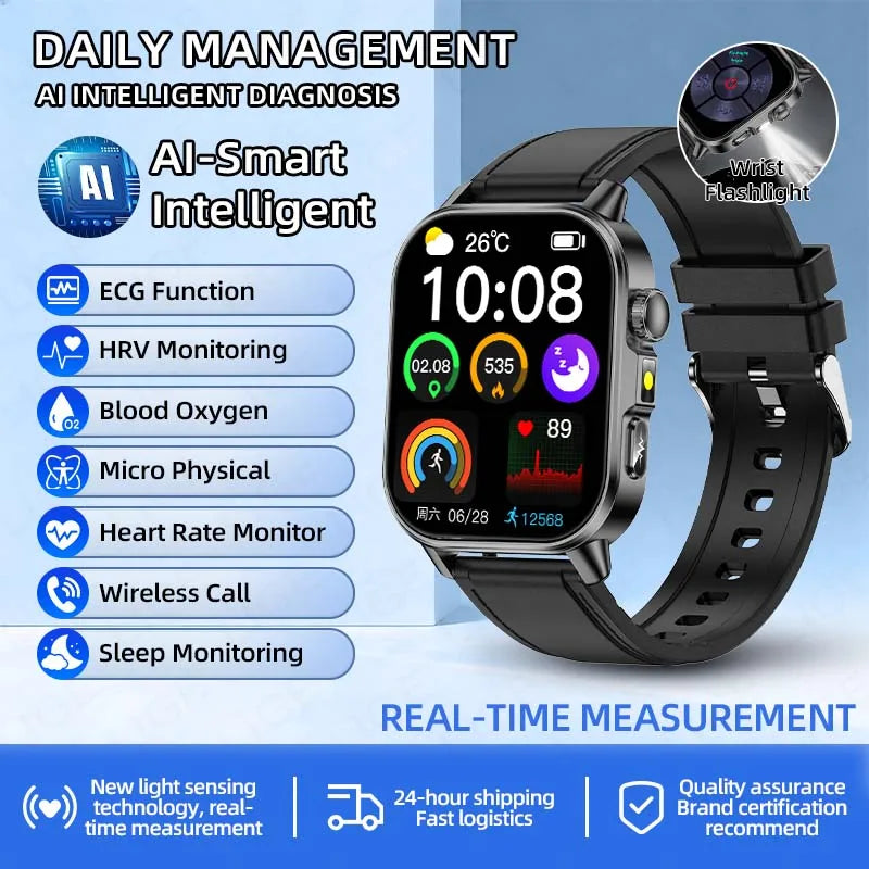 LIGE New ECG+PPG Smart Watch Blood Fat Uric Acid Blood Pressure Body Temperature Bluetooth Call Men Women Health Smartwatch 2026