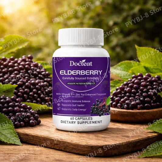 Elderberry Capsule Supplement Contain Elderberry Extract,vitaminC and Zinc Support Intestinal Health & Daily Energy Intake 60pcs