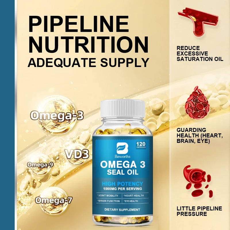 BEWORTHS Seal Oil Capsules Rich in Omega-3, DHA, EPA, DPA Support Immunity, Blood Vessels, and Brain Health Good for Old Men