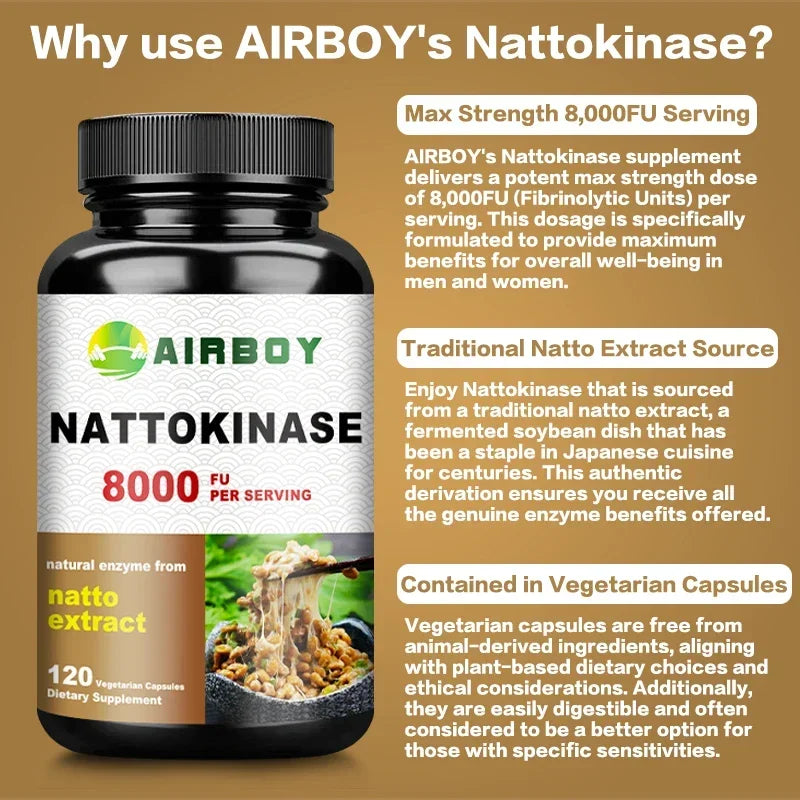 Nattokinase - Beauty and Skin Care, Promotes Blood Circulation, Maintains Blood Pressure Balance, Supports Heart Health