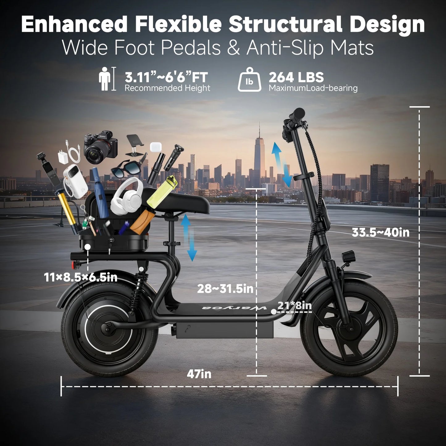 AOVOPRO 500W Folding Electric Bicycle 14 Inch 10.4Ah Battery