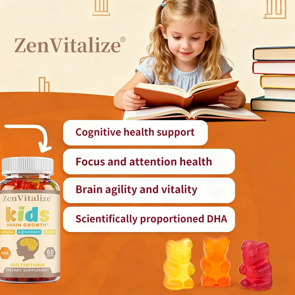 Kids Brain Development Gummies - with Omega 3, DHA, Promotes Children's Brain Health, Memory & Immune