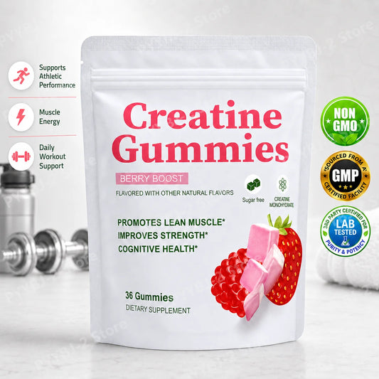 Berry Flavor Sugar Free Creatine Gummies Daily Health Nutrition & Lean Muscle Support，Gluten Free & Non GMO 36 Pieces Per Bag
