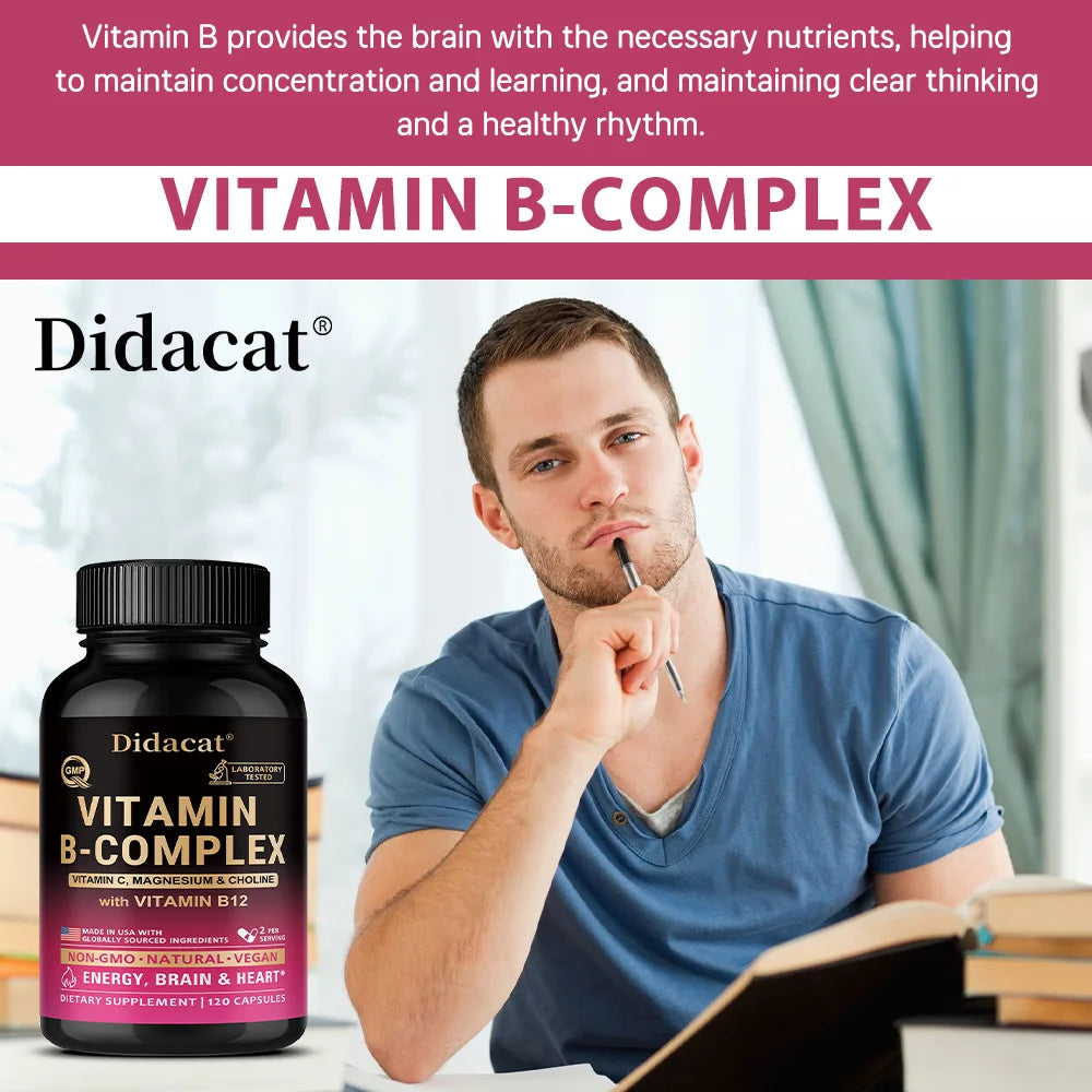Vitamin B Complex with Vitamin C, Choline & Inositol, Support Energy Metabolism, Nerve Health, Cardio Wellness & Immune Defense