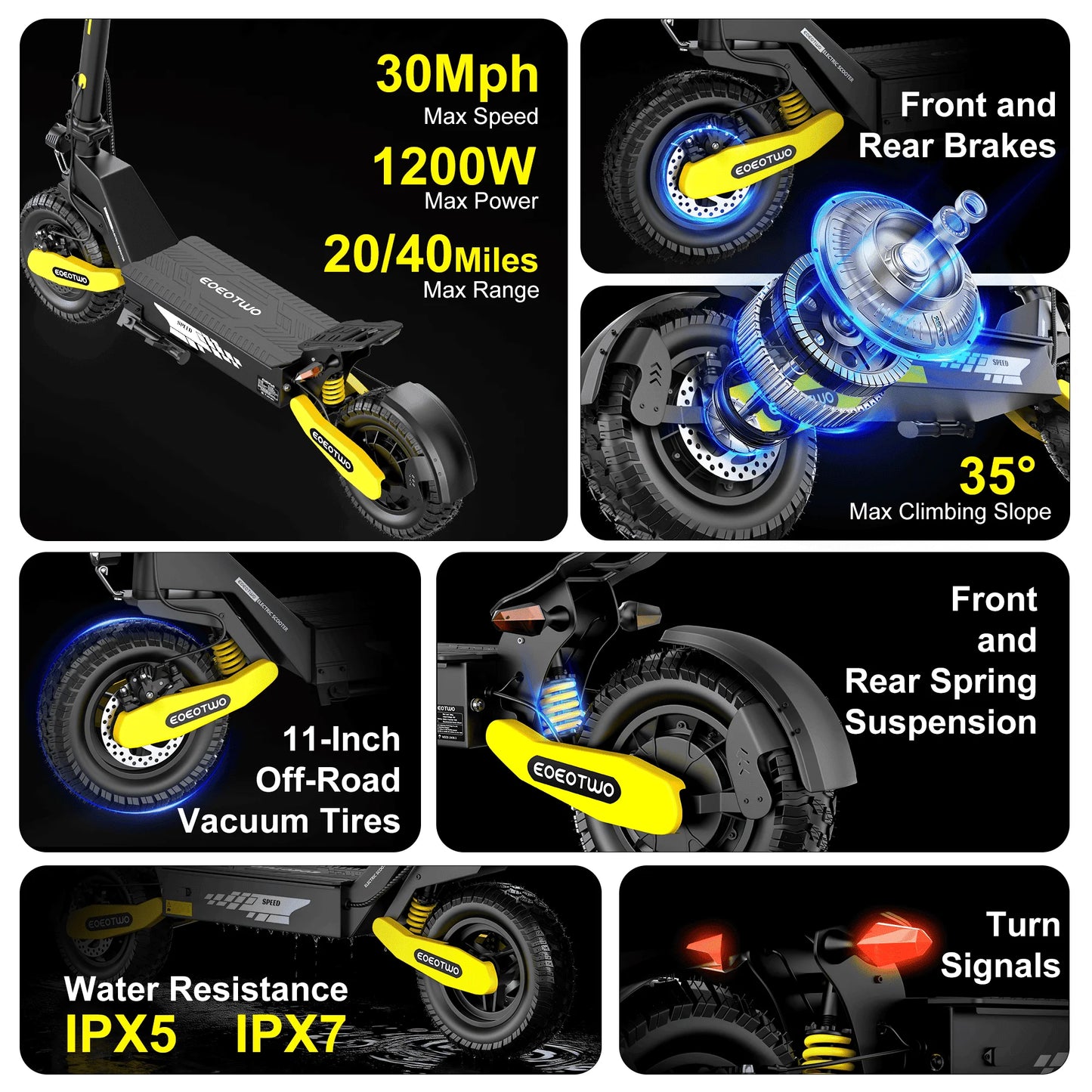 EOEOTWO 1200W Off Road Electric Scooter For Adults 48V