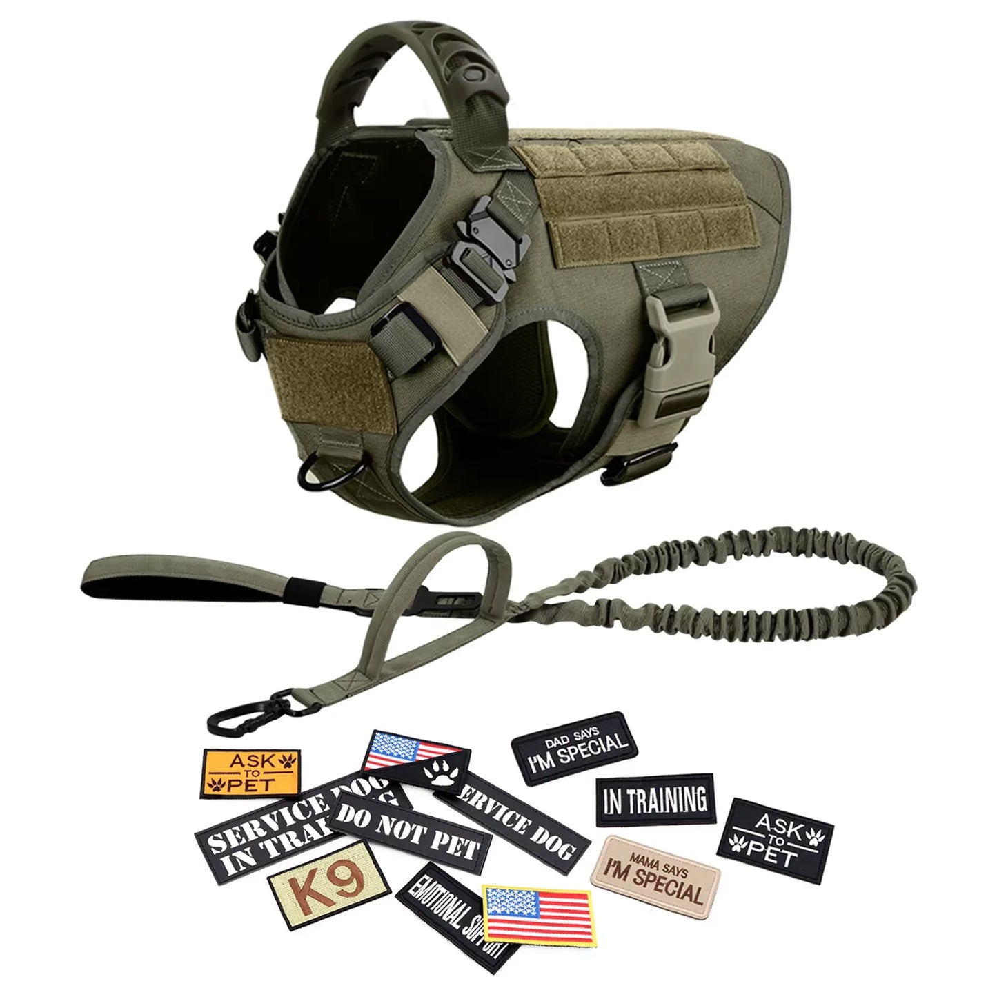 Military Grade Dog Harness Vest With Leash And Patches Set