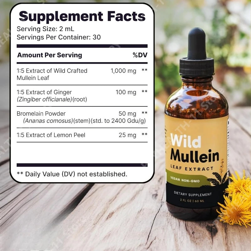 Mullein Drops with Ginger & Lemon for Lung Cleanse and Detox Mullein Leaf Extract for Respiratory Lung Health Detox 60ml