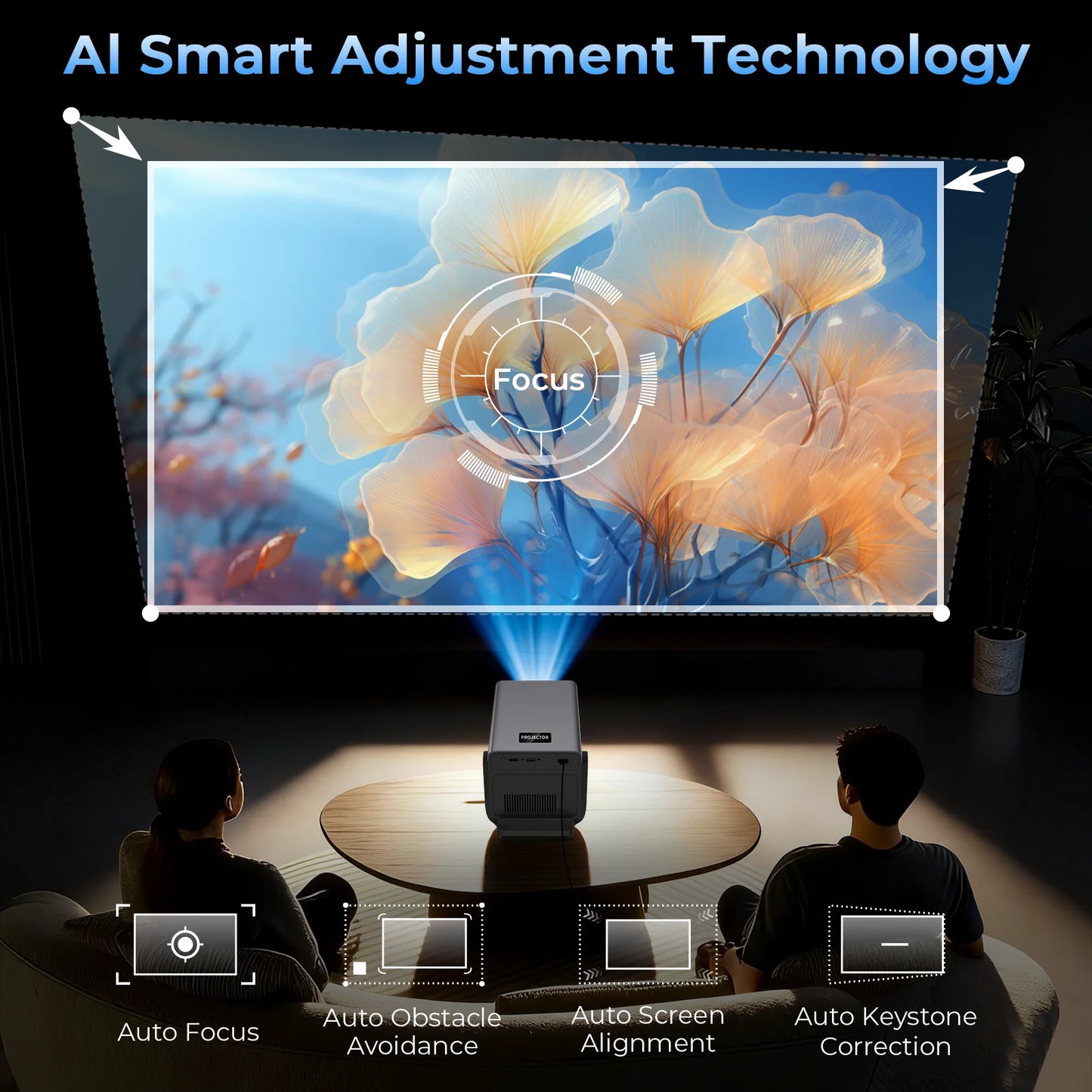 LynCast 8K Supported Home Theater Projector With 1080P Auto Focus Android 14