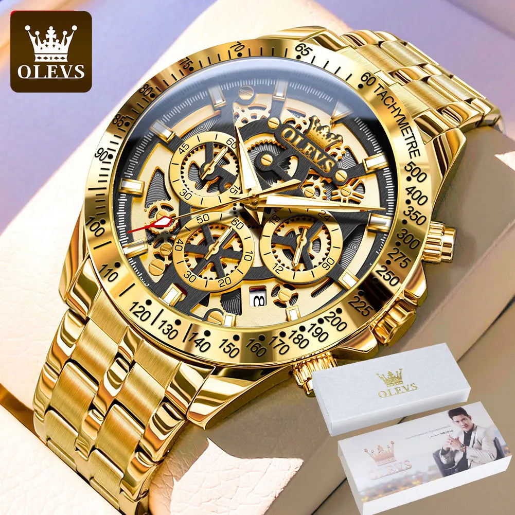 OLEVS Luxury Skeleton Chronograph Stainless Steel Watch