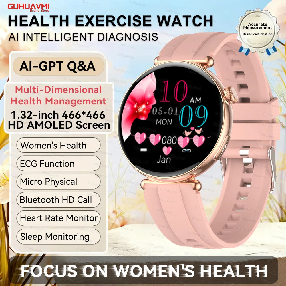 Luxury Diamond Smart Watch For Women 1.32" AMOLED Screen Heart Rate Blood Pressure Health Monitor IP68 Waterproof Sports Watches