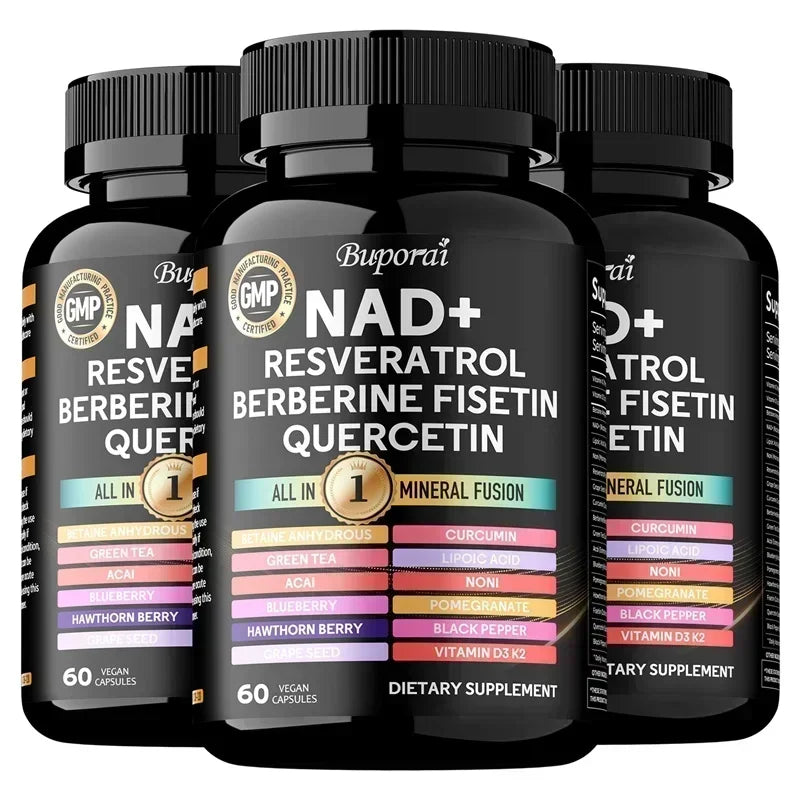 NAD+ Resveratrol Berberine - Contains Liposomal NAD+, Trans-resveratrol, Supports Healthy Aging, Cellular Health & Endurance