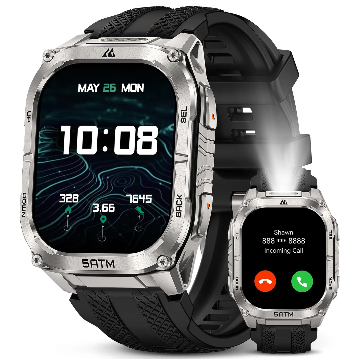KOSPET TANK M4C Advanced GPS Smartwatch for Men MIL-STD-810H Tough 5ATM Waterproof Integrated Flashlight & Health Tracking